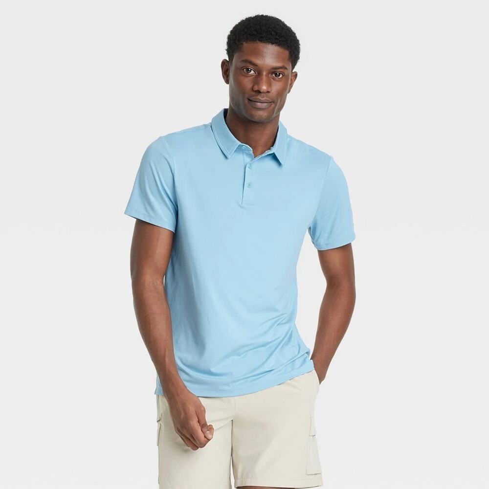 All in Motion Men’s Jersey Polo Shirt Short Sleeve Stretch Golf Sky Blue Large